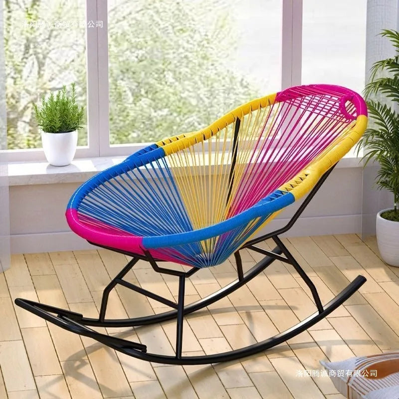 Outdoor courtyard rainbow rocking chair household balcony rattan chair casual nap rocking recliner bold thickened rattan art bed