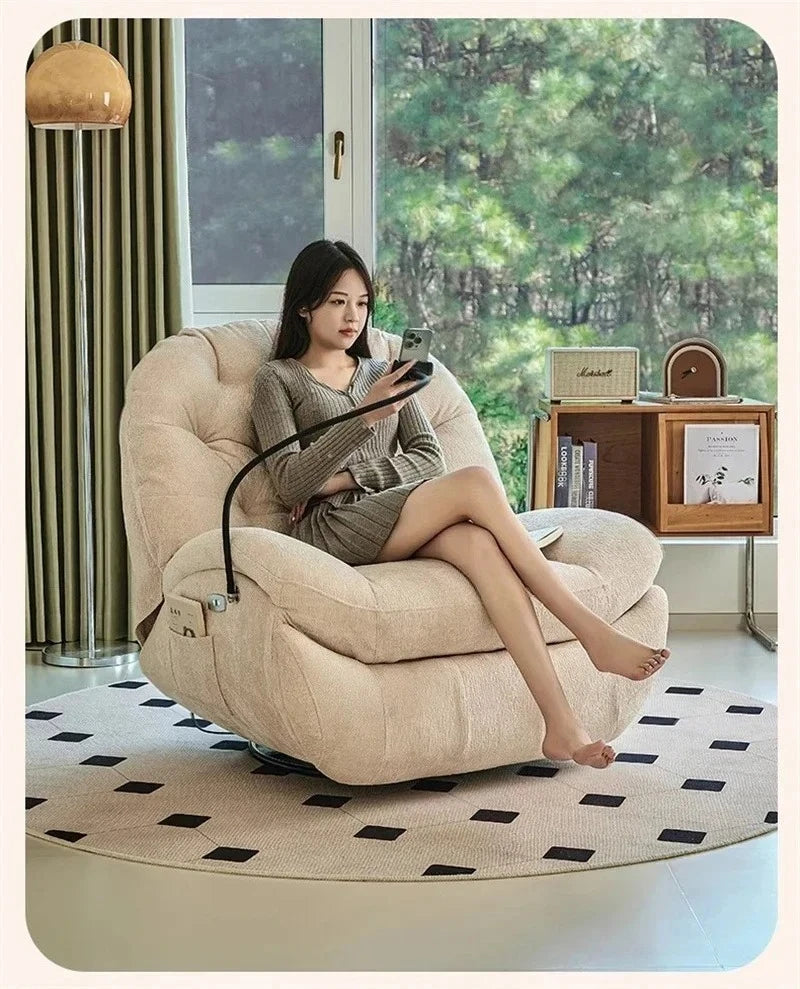 Modern Fabric Living Room Sofas Designer Living Room Furniture Leisure Lazy Sofa Bed Rocking Chair Nordic Home Rotating Recliner