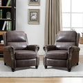 Leather Push Back Recliner Chair Set of 2 with Rivet Accents for Living Room in Grey