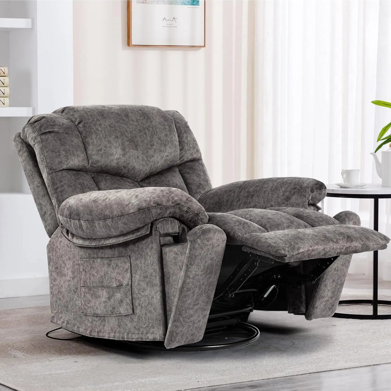 Recliner Chair with Swivel Glider Base for Living Room, Overstuffed Rocker Recliner with Foldable Armrest & Hidden, Customized