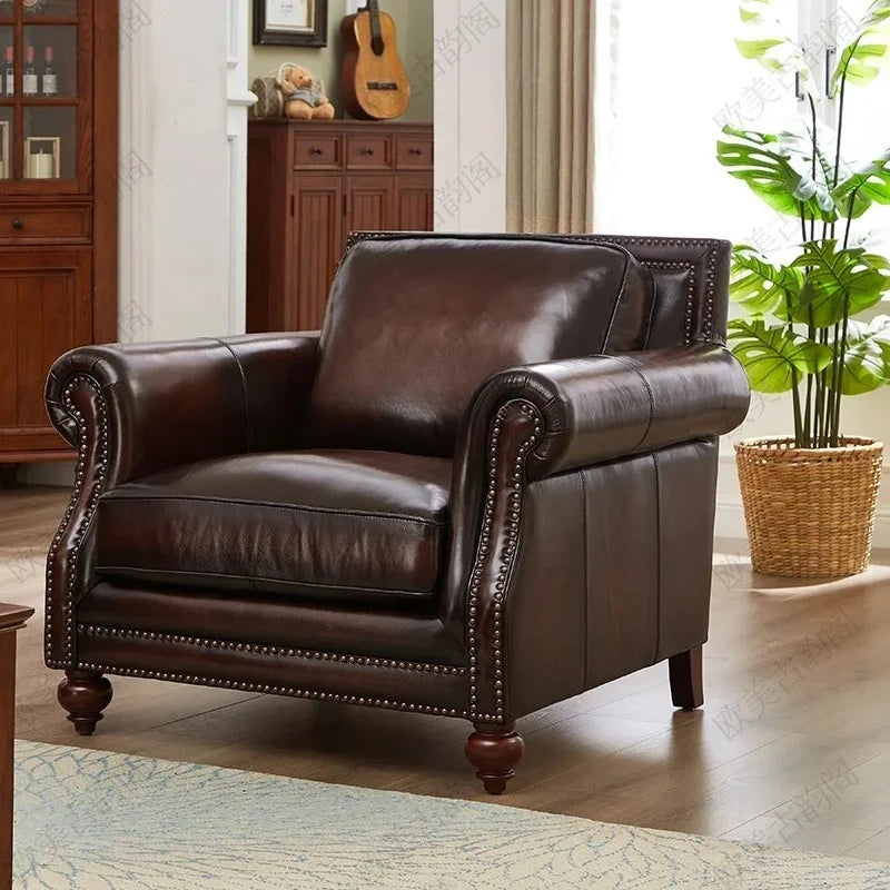 TT Modern simple first-layer cowhide leather sofa home living room upholstered furniture simple solid wood
