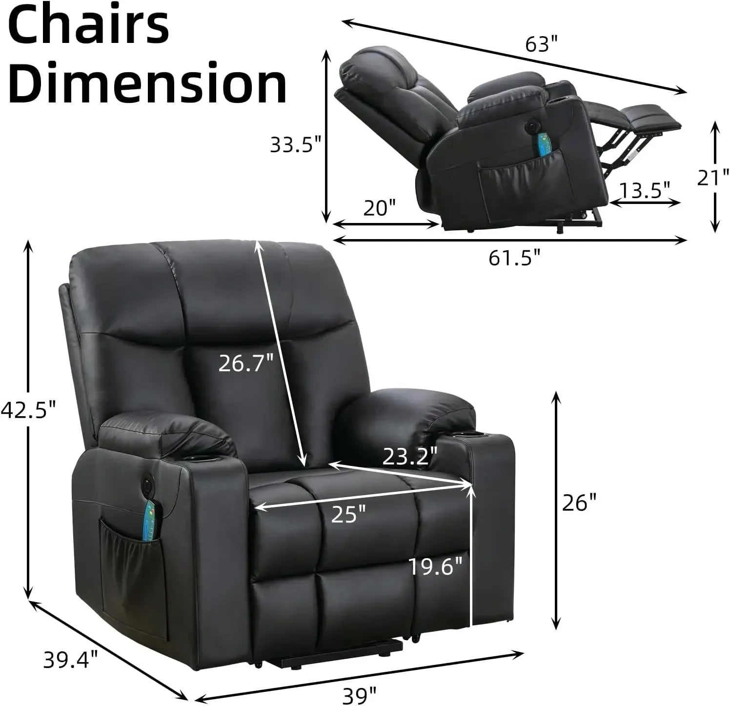 Extra Wide Lift Chair Heat Massage Power Recliner for Elderly 2 Cup Holders
