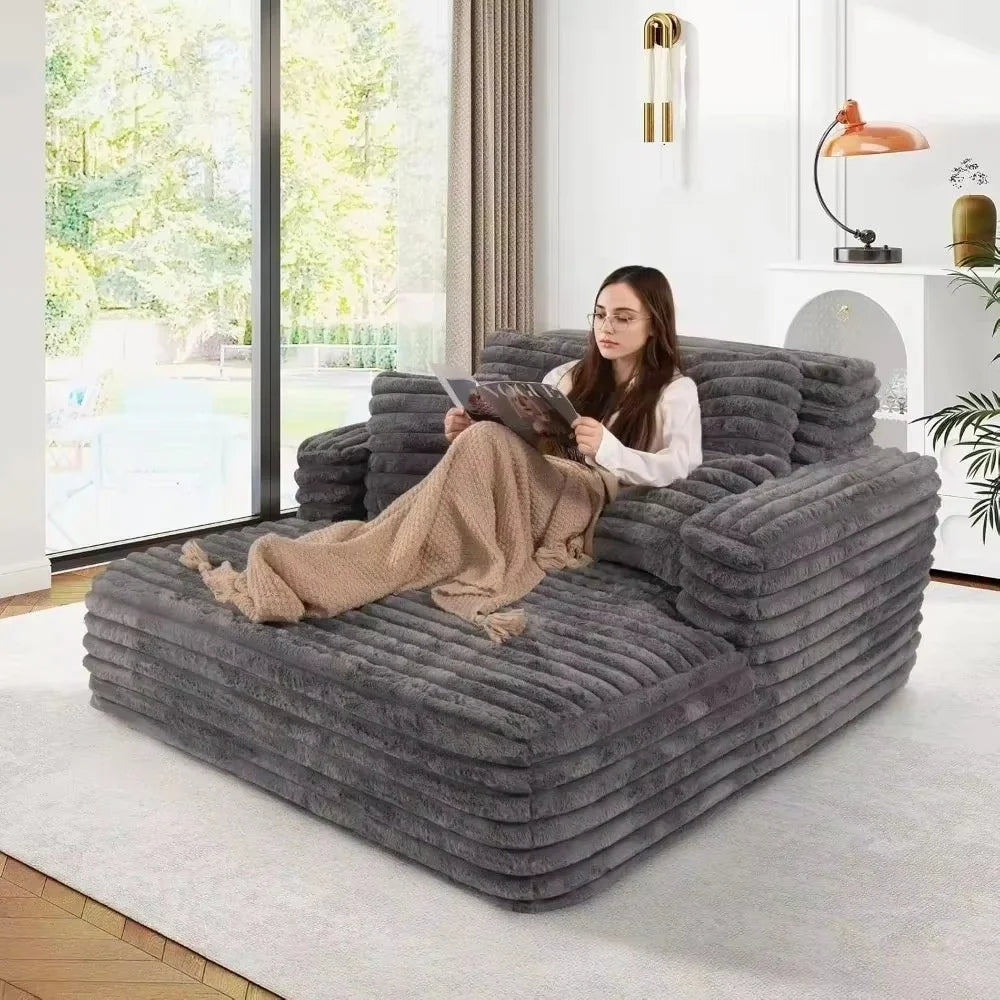 #Striped Soft Fabric Modular Oversized Chaise Lounge Sofa with Layered Back Cushions Cozy Deep Seating for Modern Living Room