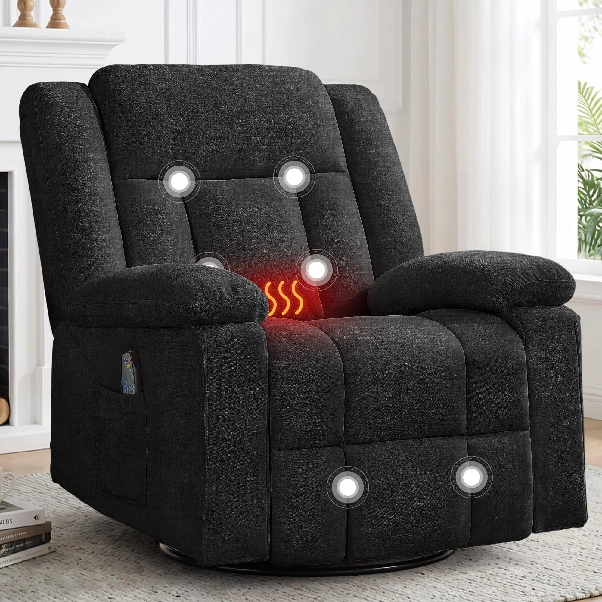 360° Swivel Rocker Recliner with Massage and Heating, Nursery Rocking Chairs，Korser Rocker Recliner Chair for Adults