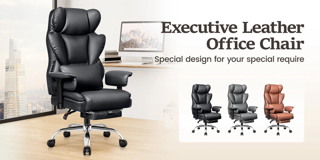 KERDOM Big and Tall Gaming Chair 500lbs Wide Seat and Footrest, Ergonomic Chair with Pocket Spring Cushion and Armrest, Metal Base & Quiet Rubber Wheels, Leather Office Chair with Adjustment Headrest and Lumbar Support for Lo