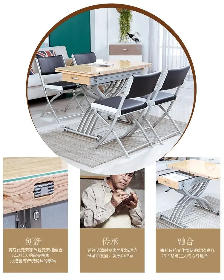 Lifting coffee table folding telescopic household dining table dual-purpose creative simple small apartment living room