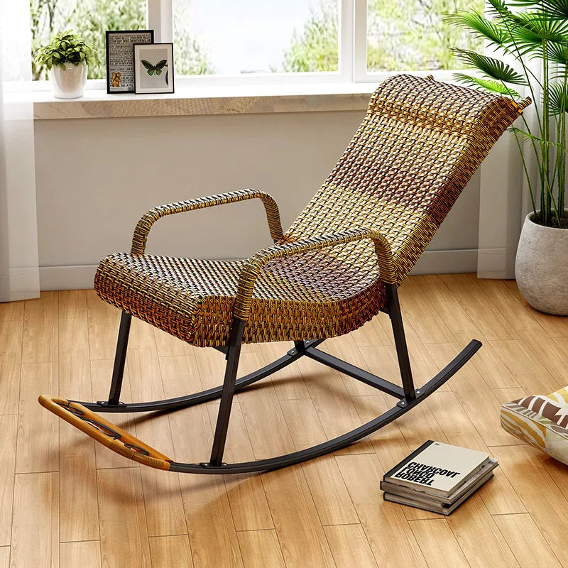 Adult Rattan Rocking Chair Outdoor Balcony Leisure Recliner Indoor Lazy Nap Chair Elderly Home Furniture