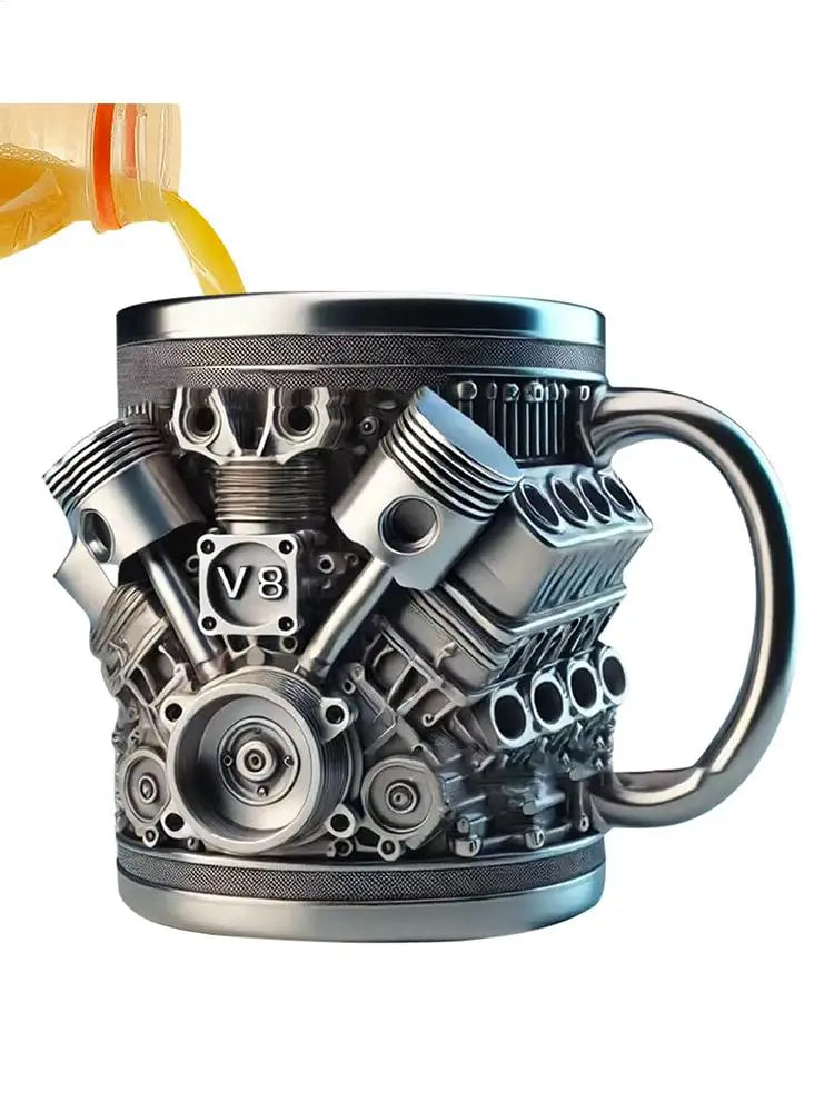 Stainless Steel Drink Mug Engine Design Water Drink Mug Beverage Tea Juice Milk Container Double Wall Insulated for Morning