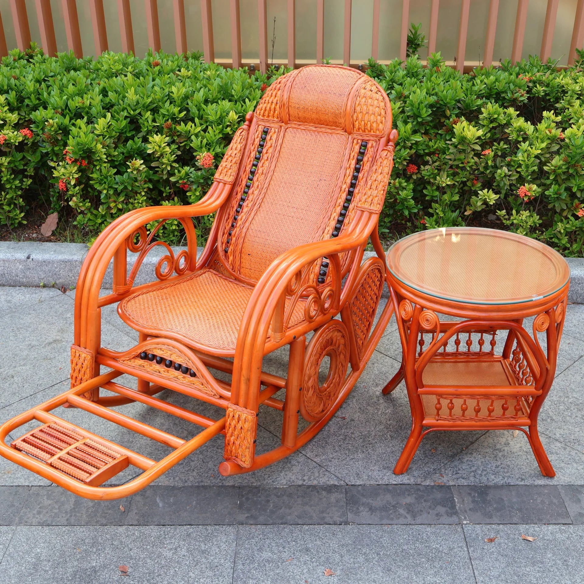 Natural rattan rocking chair sofa recliner lazy adult elderly chair living room