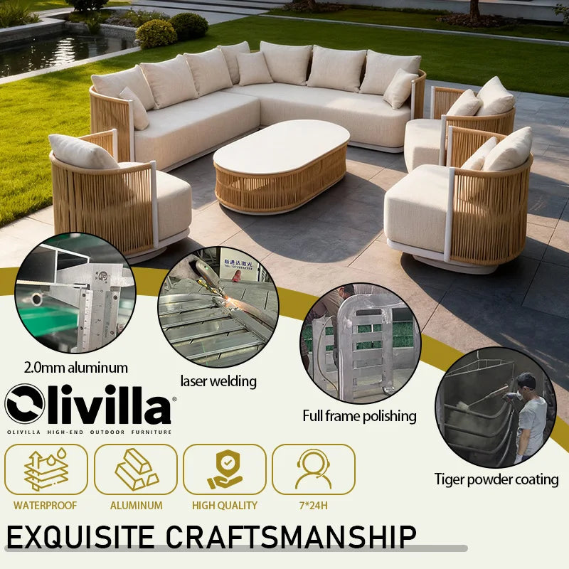 Scandinavian Outdoor Woven Rope Sofa Villa Courtyard Simple Garden Furniture Hotel Resort Leisure Open-Air Waterproof Sofa Couch