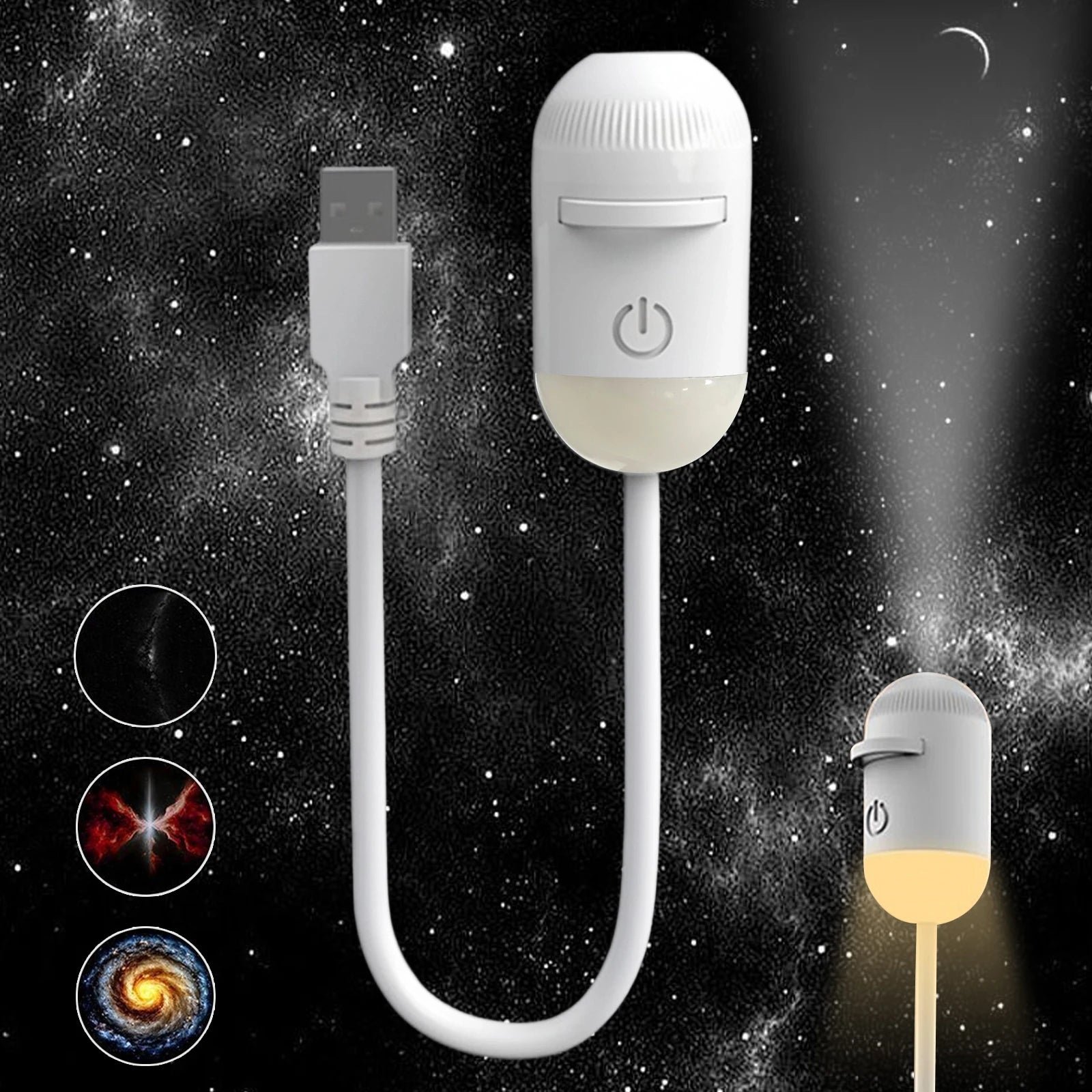 USB Starry Sky Projector Night Light 360° Bendable HD Galaxy Moon Planet Projection Lamp Plug Play Car Bedroom Projector Lamp