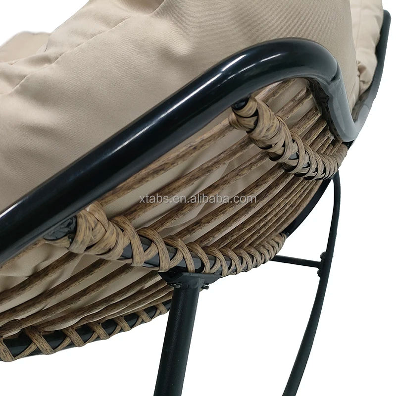 Modern Metal Moon Rocking Chair Outdoor Garden Courtyard Patio Furniture with 7 Inch Thick Cushion Casual Non Foldable Swing