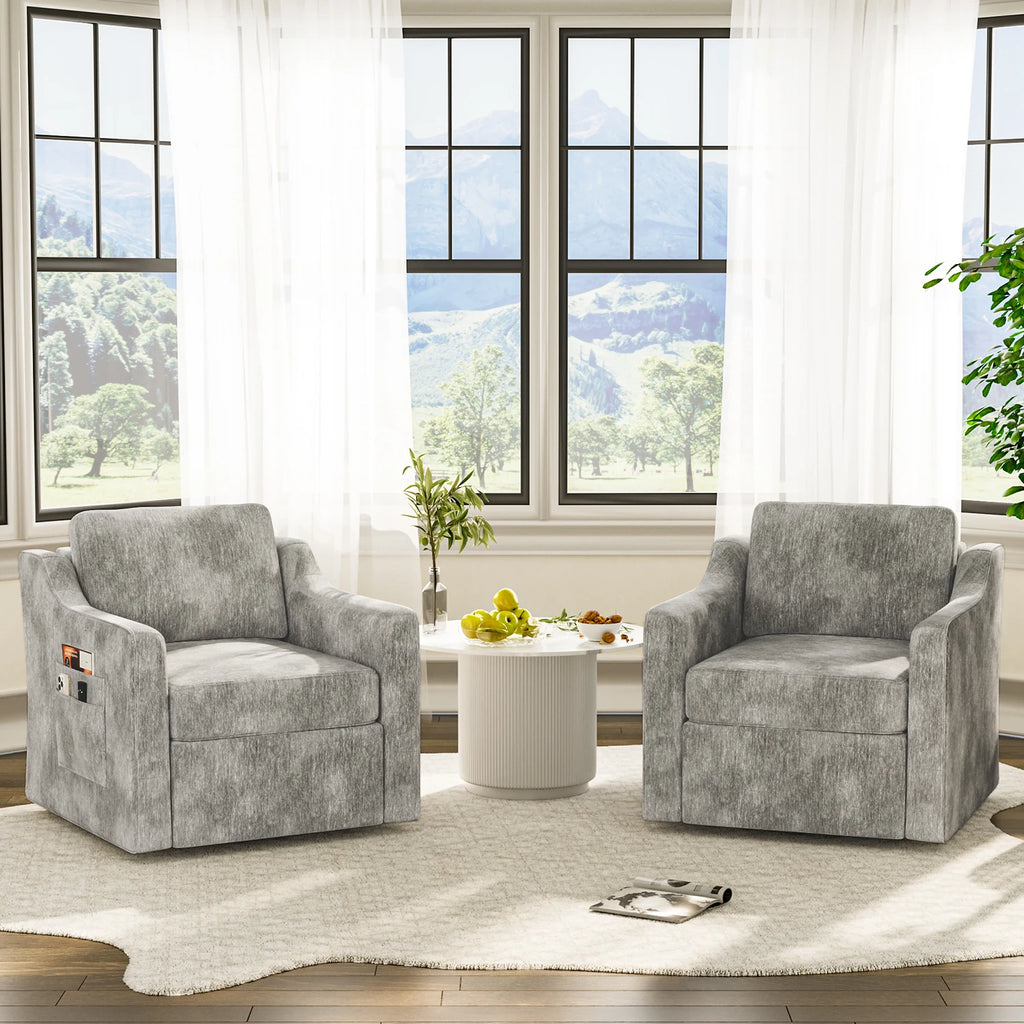 360° Swivel Accent Chair Set of 2, Large Comfy Reading Chairs, Accent Square Single-seat Armchair Upholstered Sofa