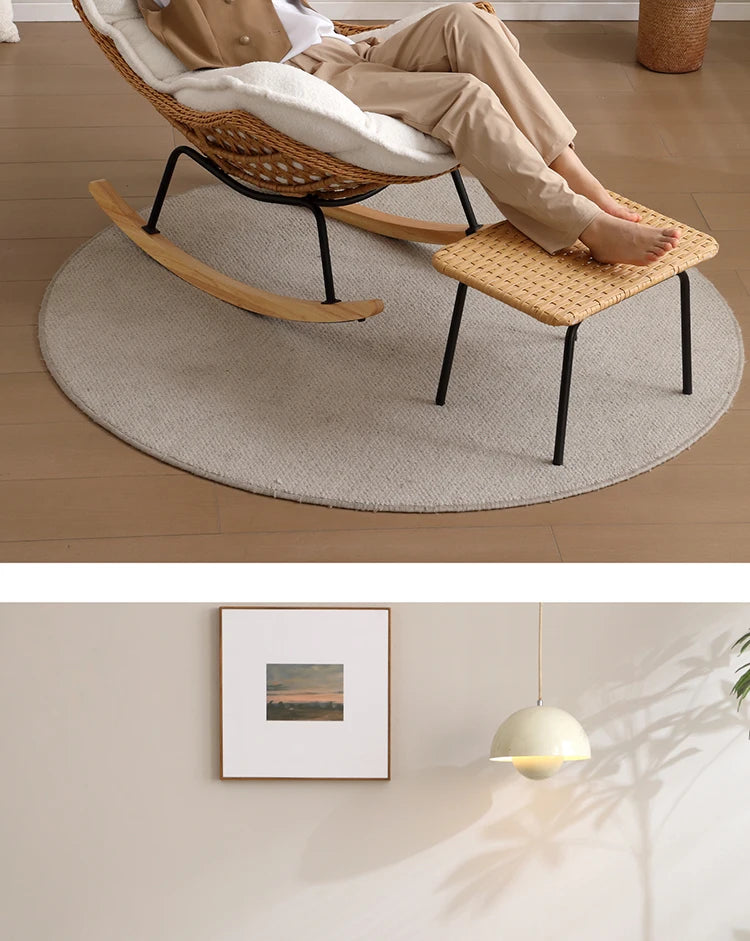 Rattan Rocking Chair for Sleeping Single Recliner Lounge Chair for Living Room Patio Outdoor Relaxing Seat Natural Wicker Rocker