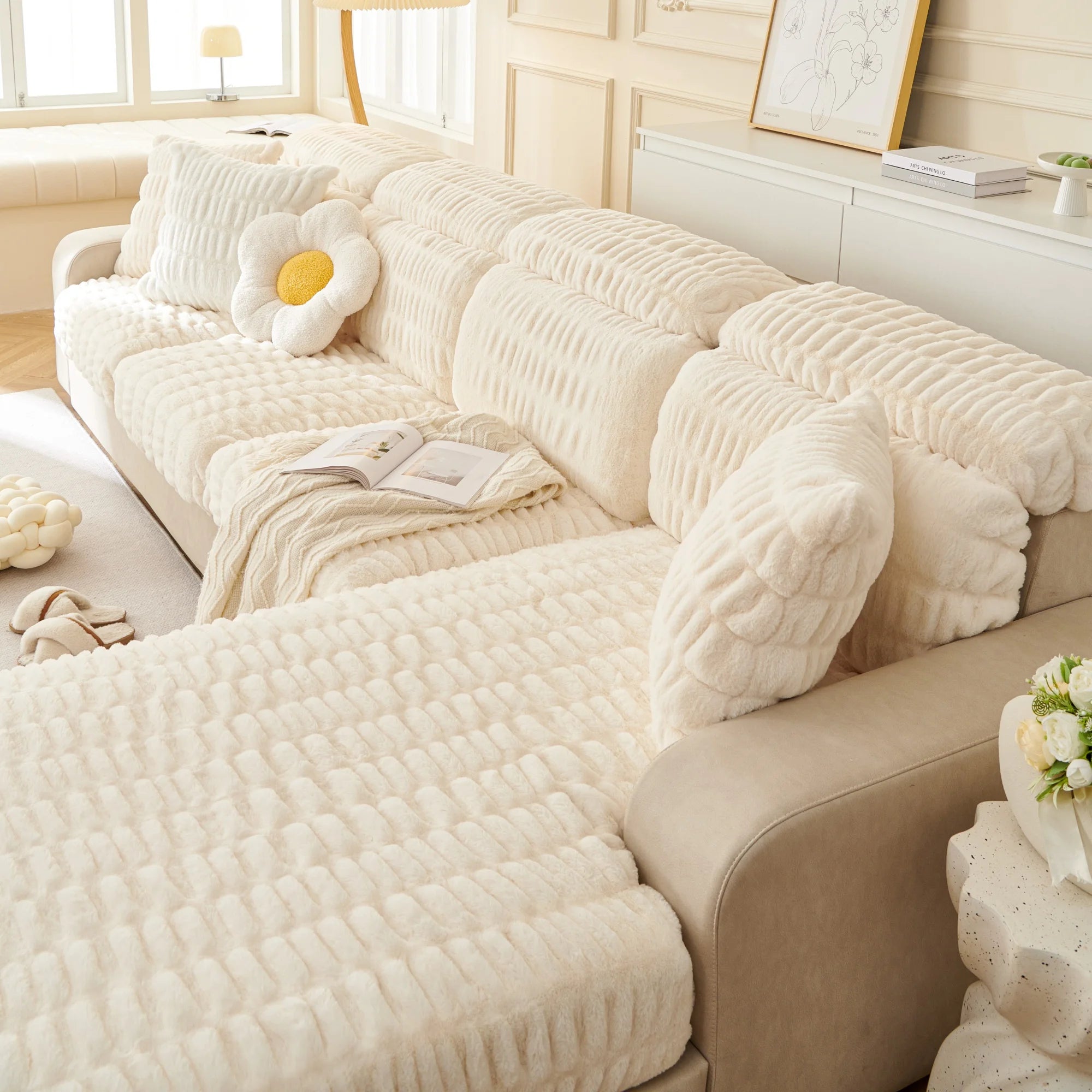 Couch Cushion Covers Individual Large Stretch Imitation Fur Sofa Cushion Covers, Couch Seat Covers Couch Slipcovers
