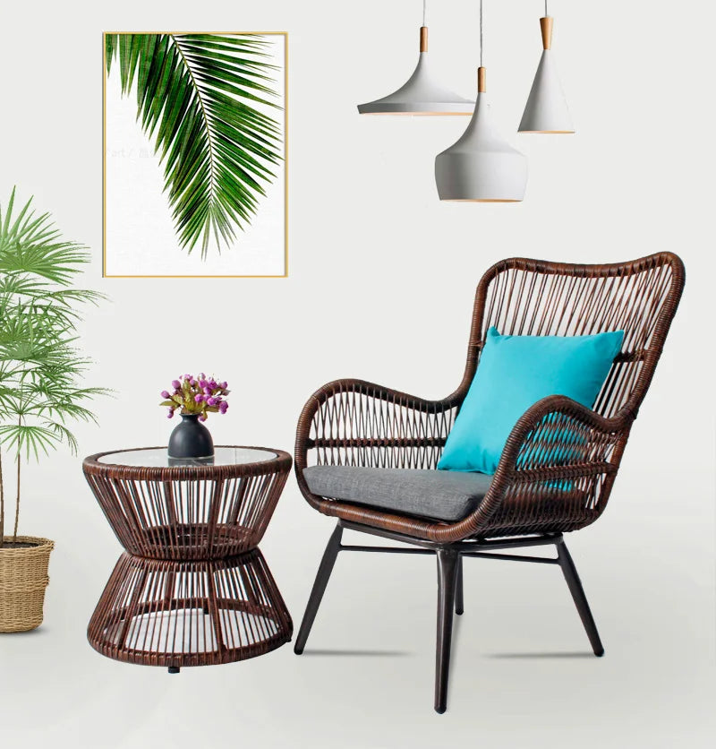 Rattan Chair Three Piece Set Balcony Table Modern Outdoor Furniture Combination Armrest Single Rattan Sofa Outdoor Chairs