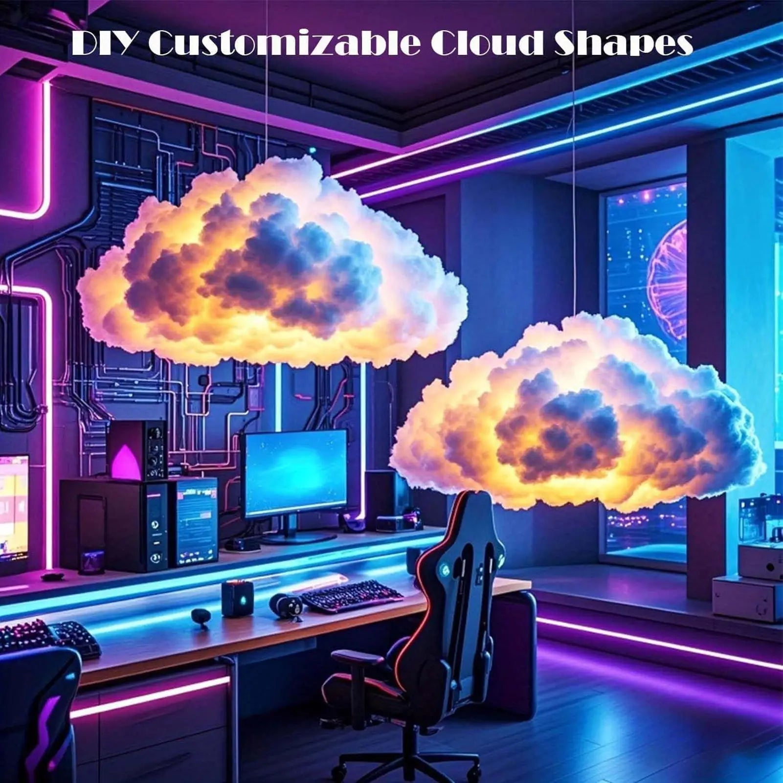 3D Thunder Cloud LED Light with Music - USB Powered Mood Lamp for Ceiling, Bedroom, Desk, Party, Festival & Photography Decor