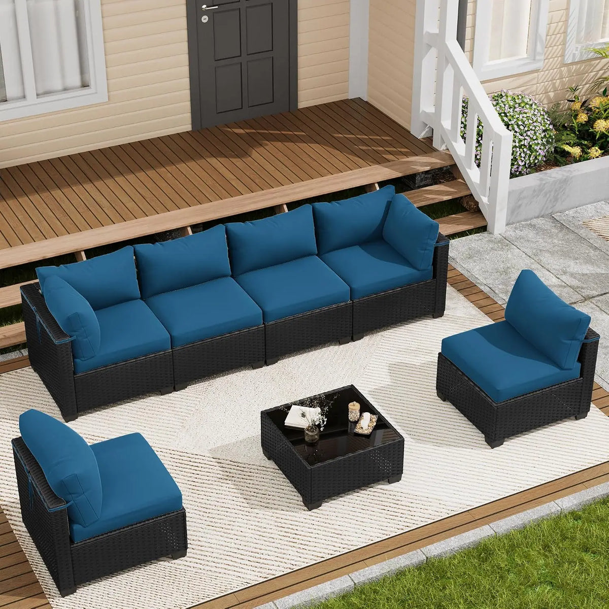 7 Piece Wicker Rattan Patio Conversation Set, Outdoor Sectional Sofa, Custom