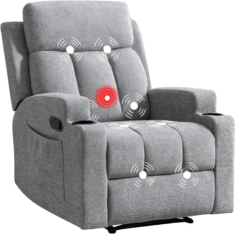 CANMOV Manual Recliner Chair with Massage and Heat,Breathable Leather Recliner Chair with Armrest and Backrest