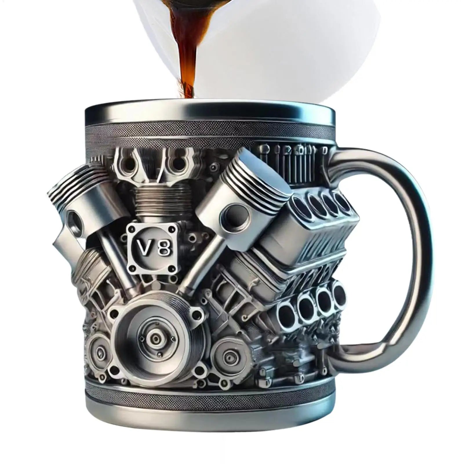 Stainless Steel Drink Mug Engine Design Water Drink Mug Beverage Tea Juice Milk Container Double Wall Insulated for Morning