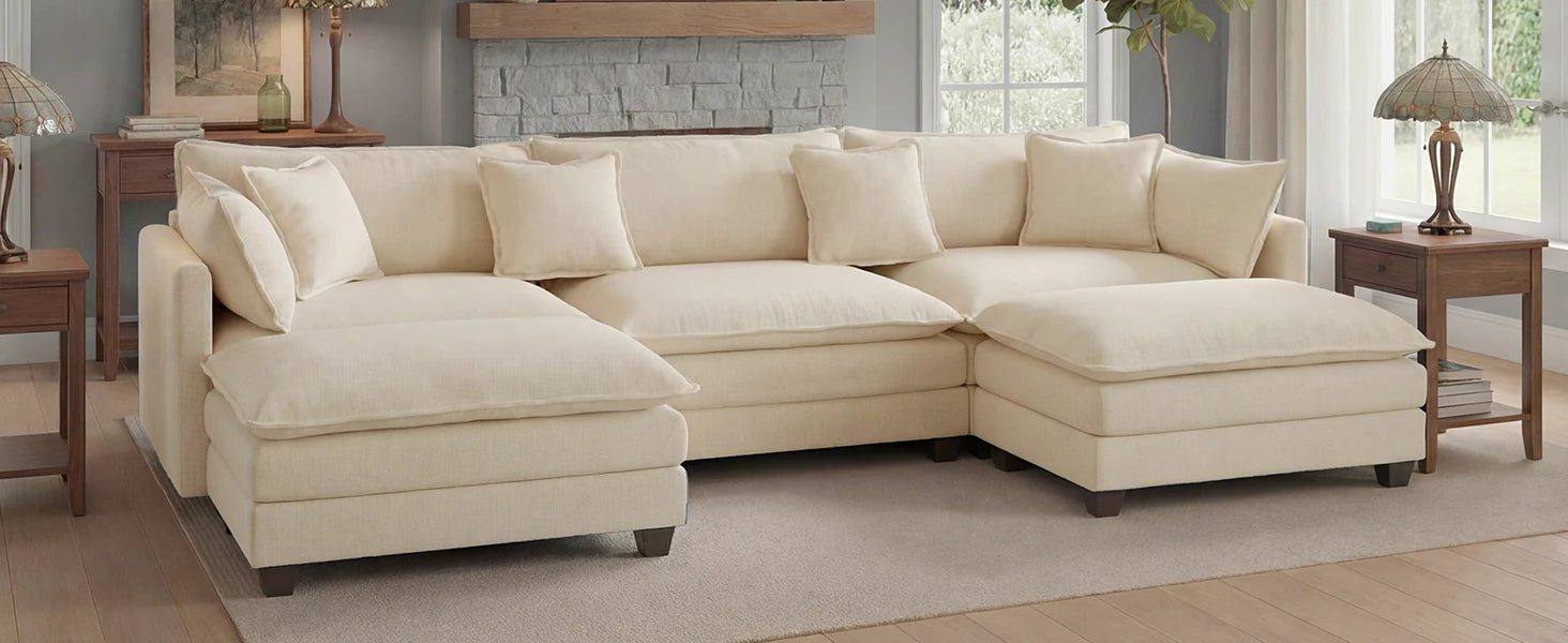 Redlife 113.4" Modular Sectional Sofa with Ottoman, Comfy Cloud Couch with Deep Seat (23.6" D), Solid Wood Frame,for Living Room
