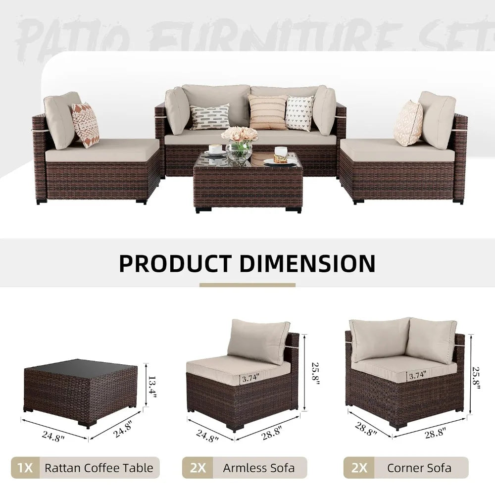 5-Piece Wicker Patio Sofa Set with Coffee Table for Outdoor Garden Balcony, Custom