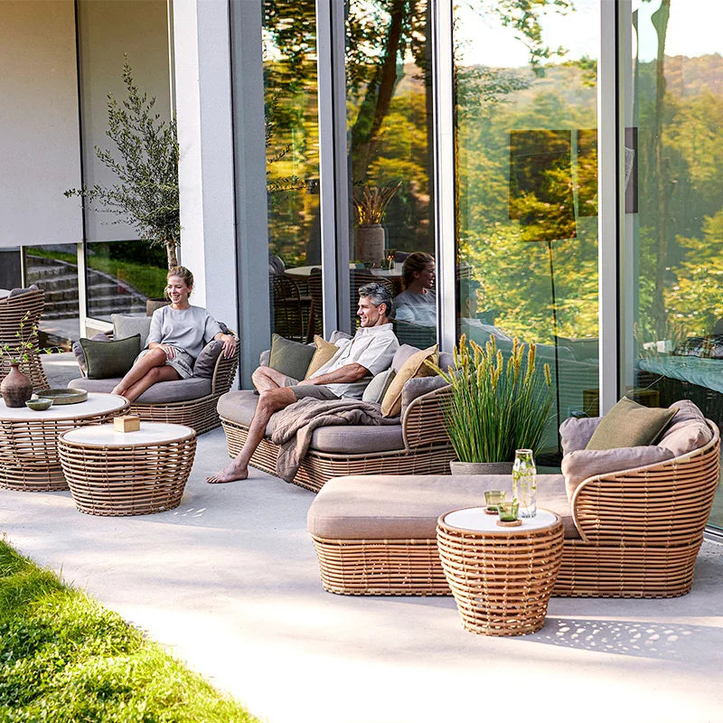 Outdoor faux rattan woven sofa combination, courtyard garden, waterproof and sunproof outdoor balcony lounge bed rattan chair fu