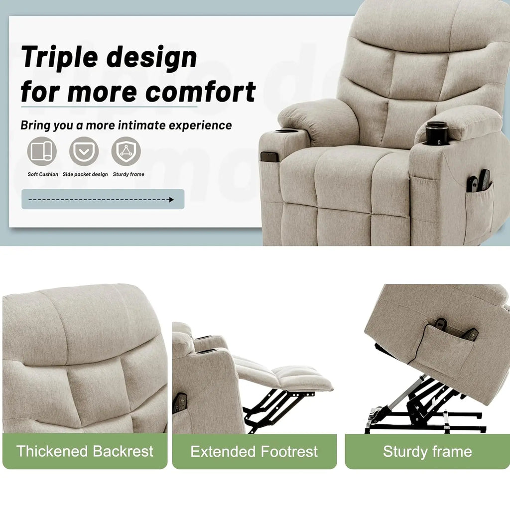 Power Recliner Chair with Massage and Heating, Electric Recliner Chair for Elderly and Adults, Power Lift Recliner with Remote C