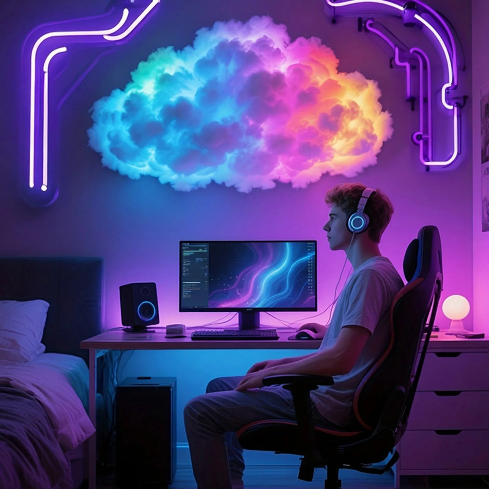 3D Big Cloud Lightning Light USB-Powered LED Cloud Light for Adults Kids Bedroom Home Decor