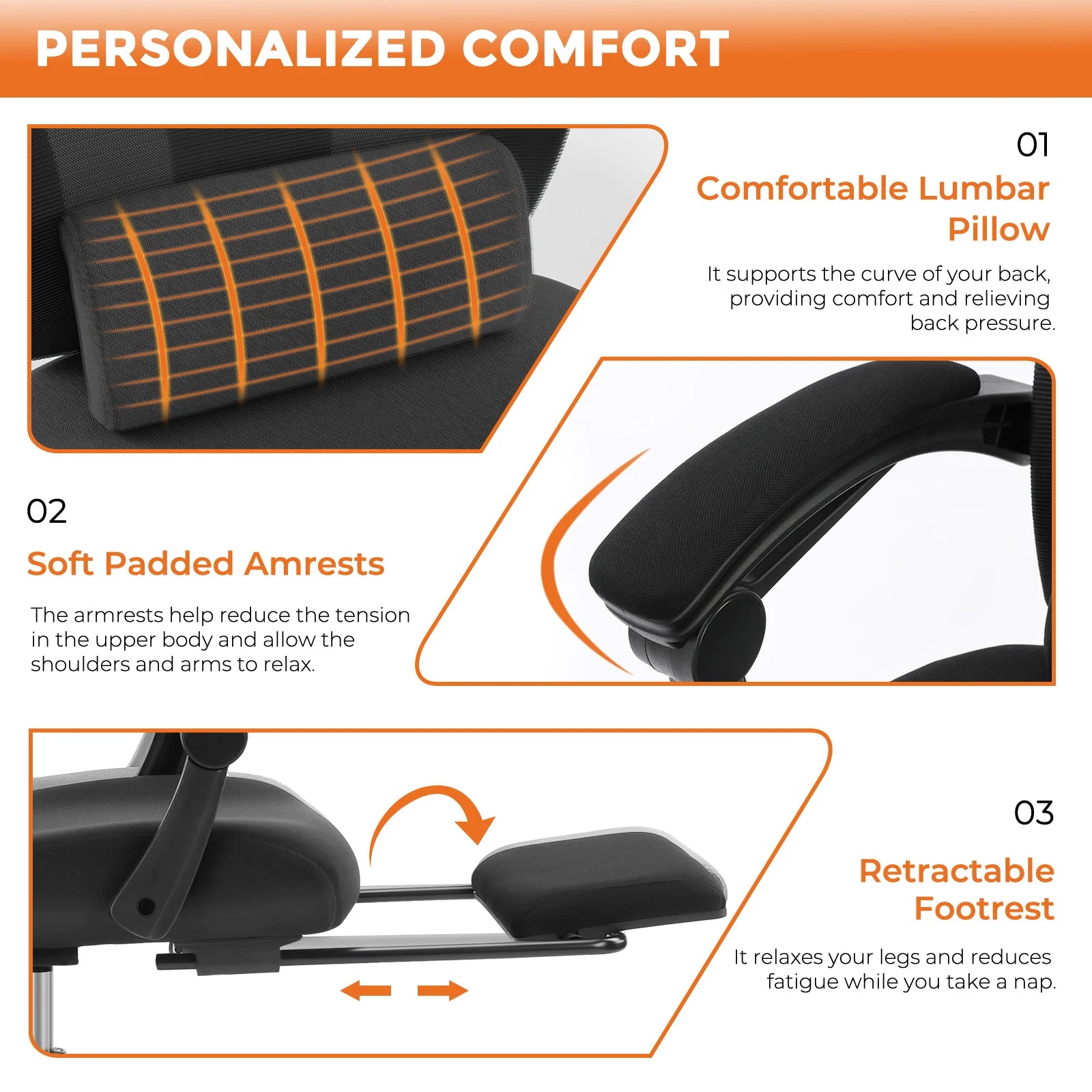 MCQ High Back Ergonomic Reclining Gaming Office Chair with Lumbar Support Pillow Mesh Swivel Rolling Rocking Computer Desk Chair