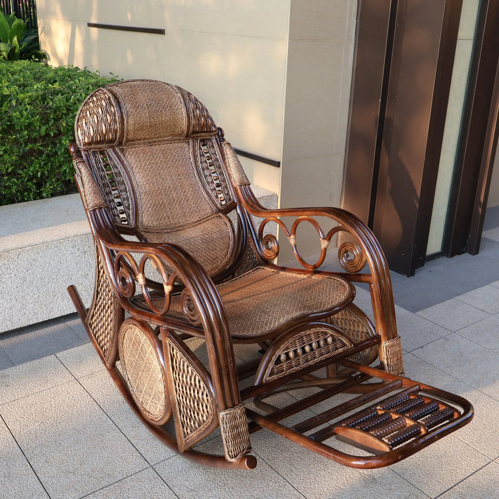 Natural rattan rocking chair elderly recliner balcony