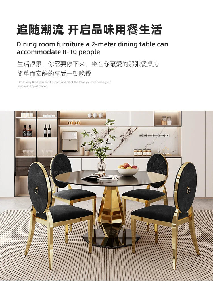 Luxury Glass Dining Table Round Stainless Steel Base for Hotel Restaurant Home Furniture