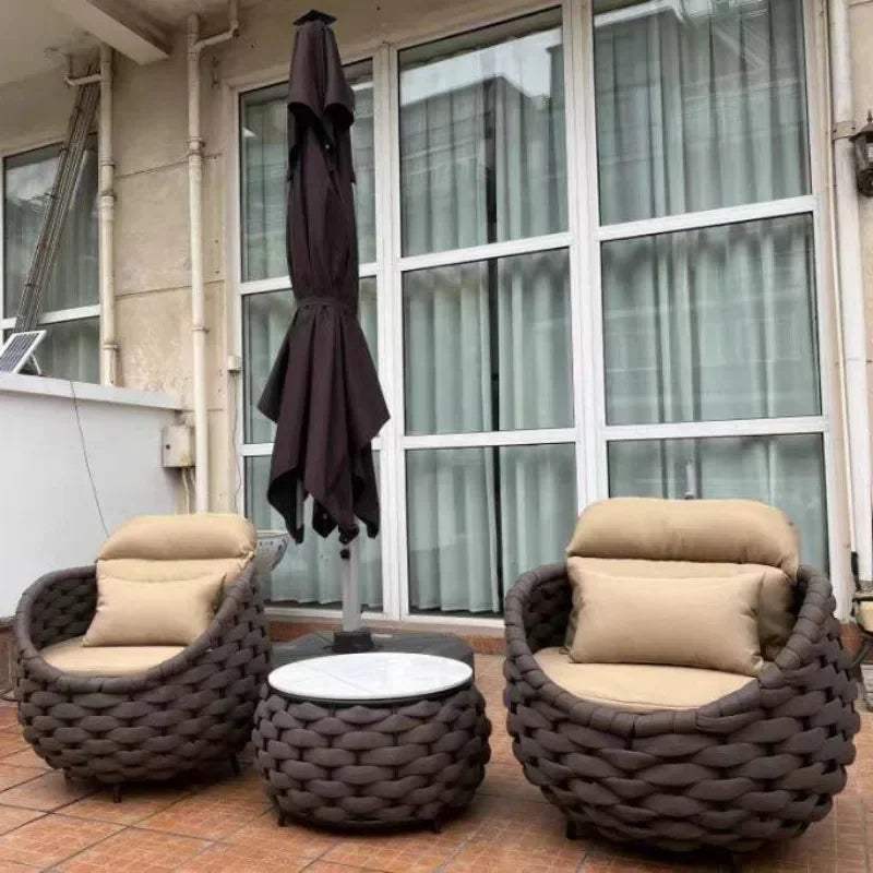 Aluminum Alloy Sofa Set Outdoor Modern Villa Courtyard Rope Weaving Garden Patio Furniture Weather Resistant Nordic Design