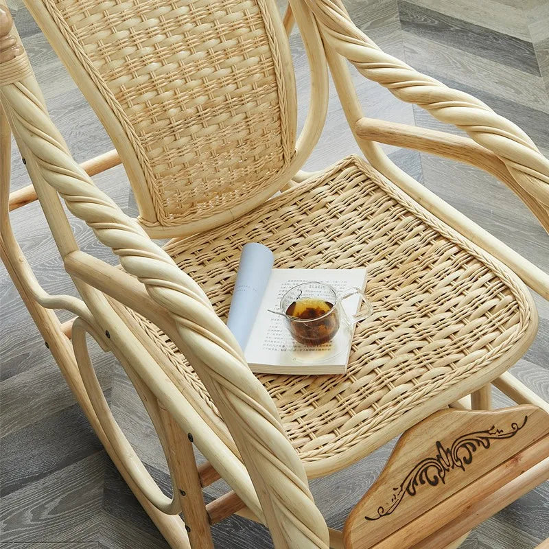 True rattan woven rocking chair design style elderly adult recliner household small apartment balcony leisure