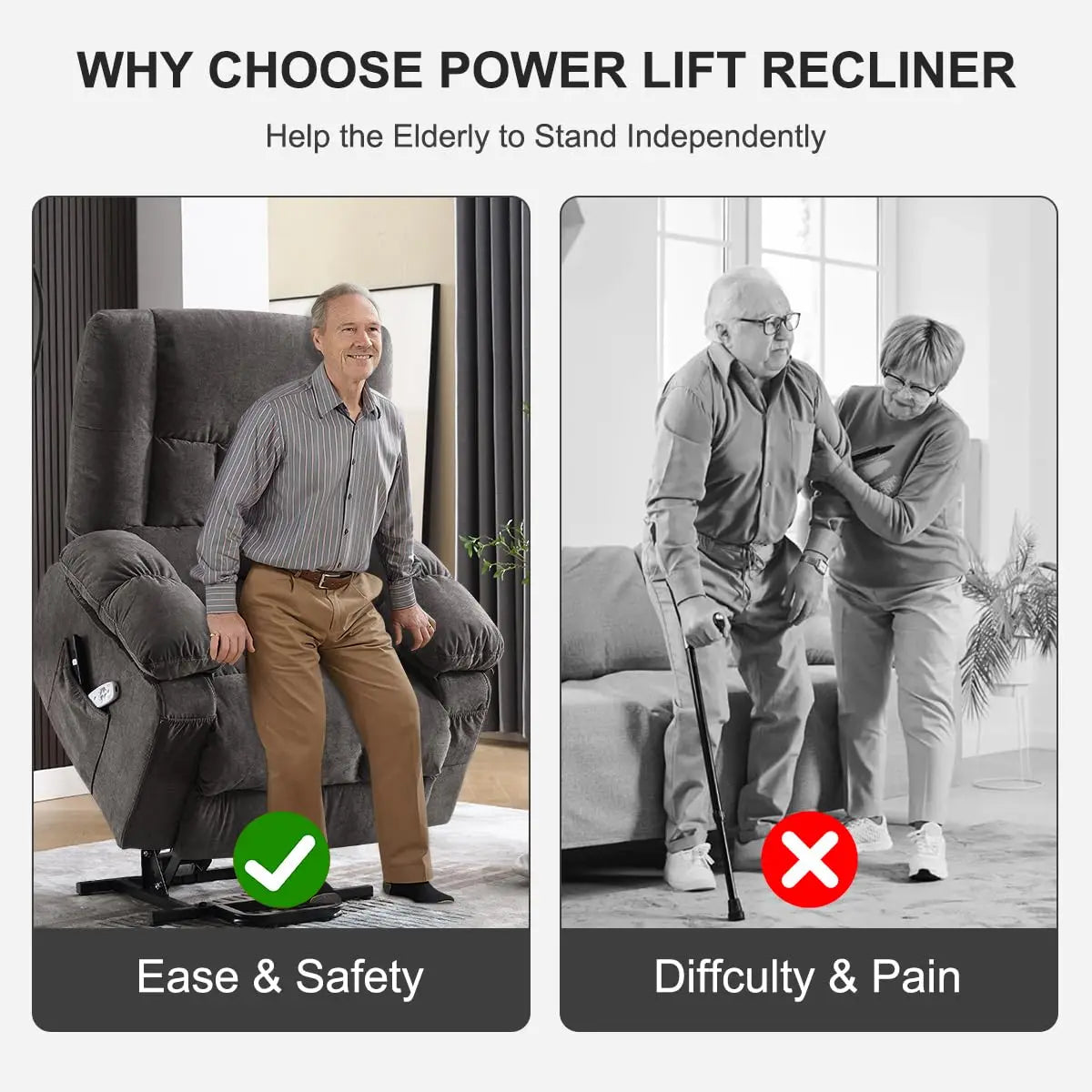 Power Lift Recliner Chair for Elderly with Vibration Massage and Heating Functions, Electric Recliner Single Sofa, Customized