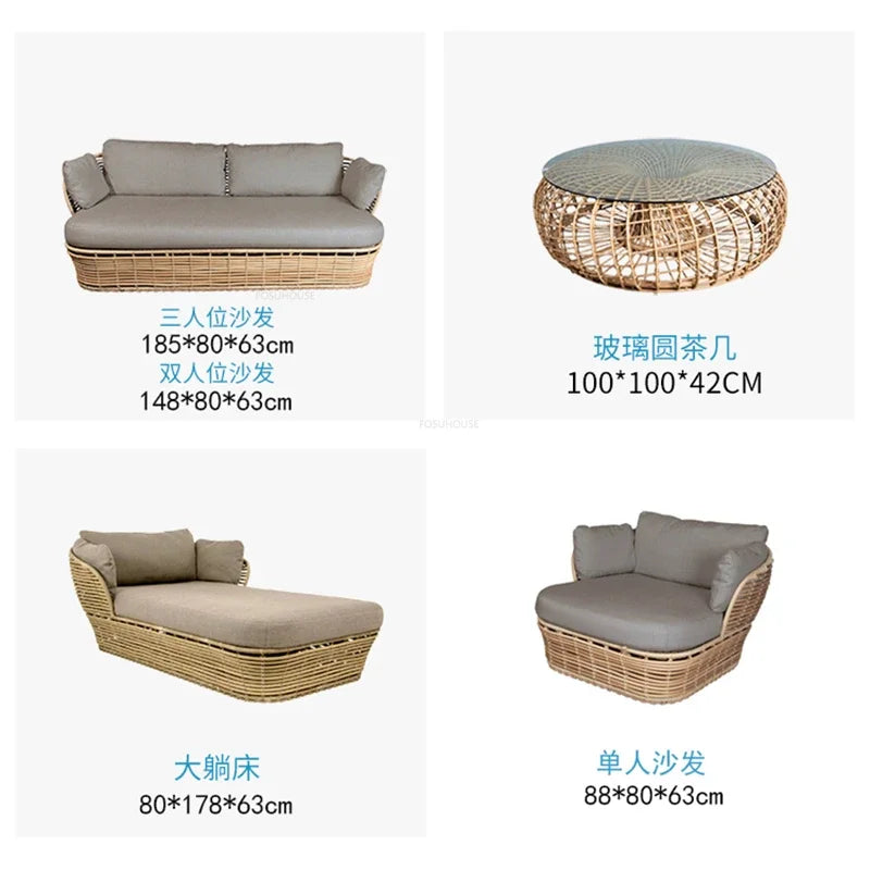 Nordic Hotel Outdoor Rattan Garden Sofas B&B Villa Garden Simple Courtyard Waterproof Sun Protection Lazy Sofa Outdoor Furniture