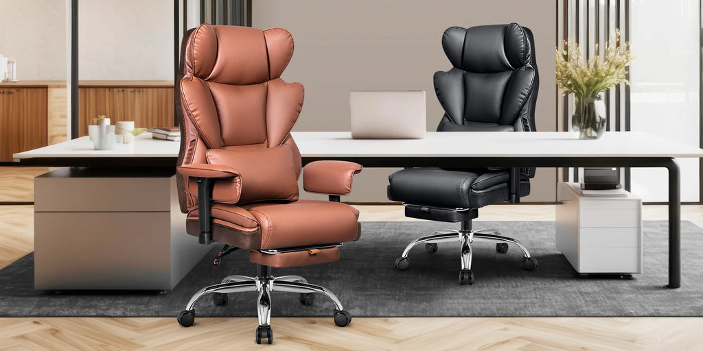 KERDOM Big and Tall Gaming Chair 500lbs Wide Seat and Footrest, Ergonomic Chair with Pocket Spring Cushion and Armrest, Metal Base & Quiet Rubber Wheels, Leather Office Chair with Adjustment Headrest and Lumbar Support for Lo