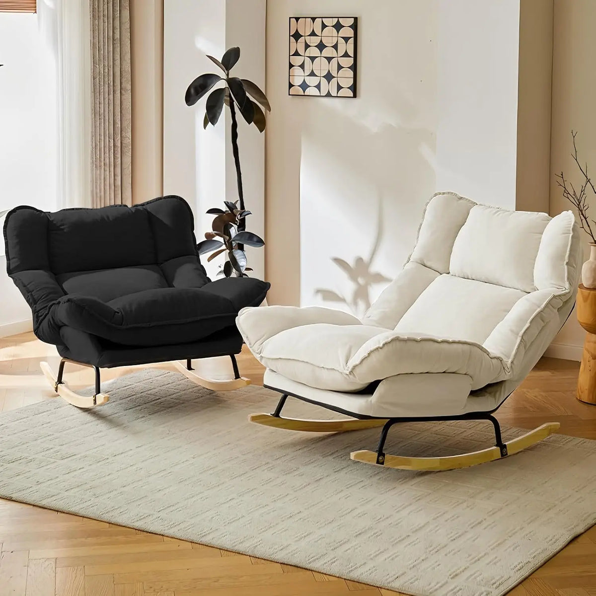 High Backrest Rocking Chair, Extra Wide Upholstered Glider Rocker Accent Chair for Living Room Bedroom, Customized