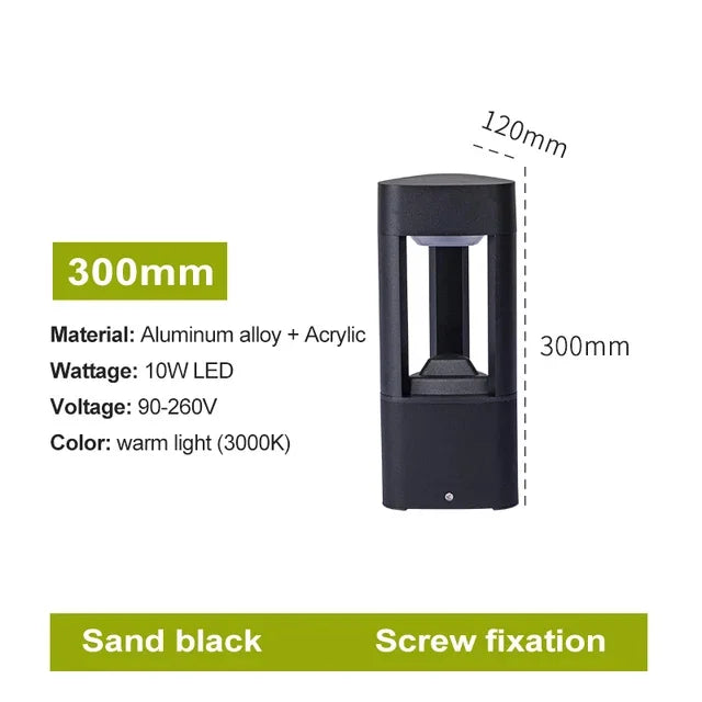 LED Bollard Landscape Light Outdoor Black Garden Pathway Lighting Fixtures Floor Lawn Lamp for Pillar Driveway Patio Yard Decora