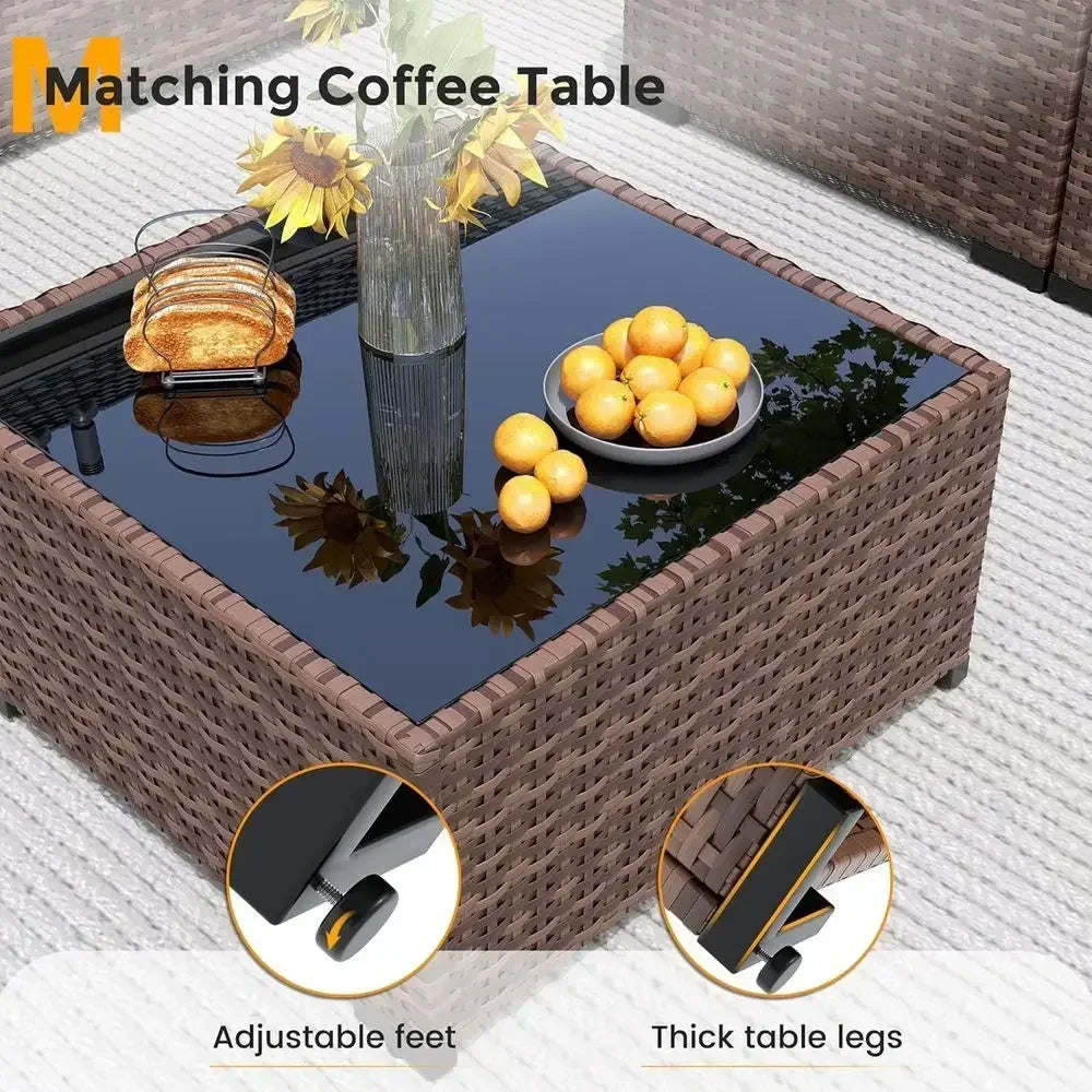 Outdoor Patio urniture Set with ire Pit Table, 8 Piece Outdoor Sectional Soas, All-Weather Wicker Patio Contion Set or Garden, B