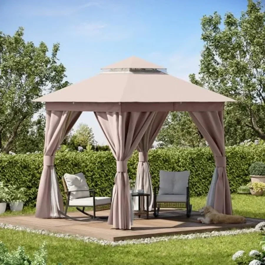 Outdoor Patio Gazebo Heavy Duty Party Tent Shelter with Double Roofs Mosquito Nettings and Privacy Sns for Backyard Events Part