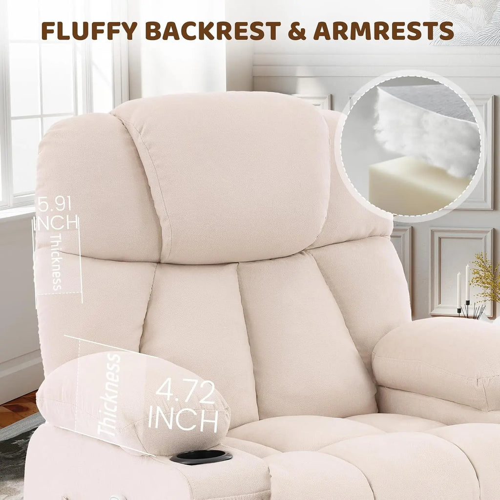 Massage Rocker Recliner Chair with Heat & Vibration Nursery Glider 4 Pockets 2 Cup Holders Fabric Beige, Customized