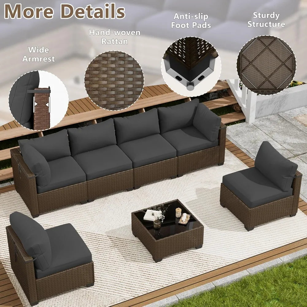7 Piece Wicker Rattan Patio Conversation Set, Outdoor Sectional Sofa, Custom