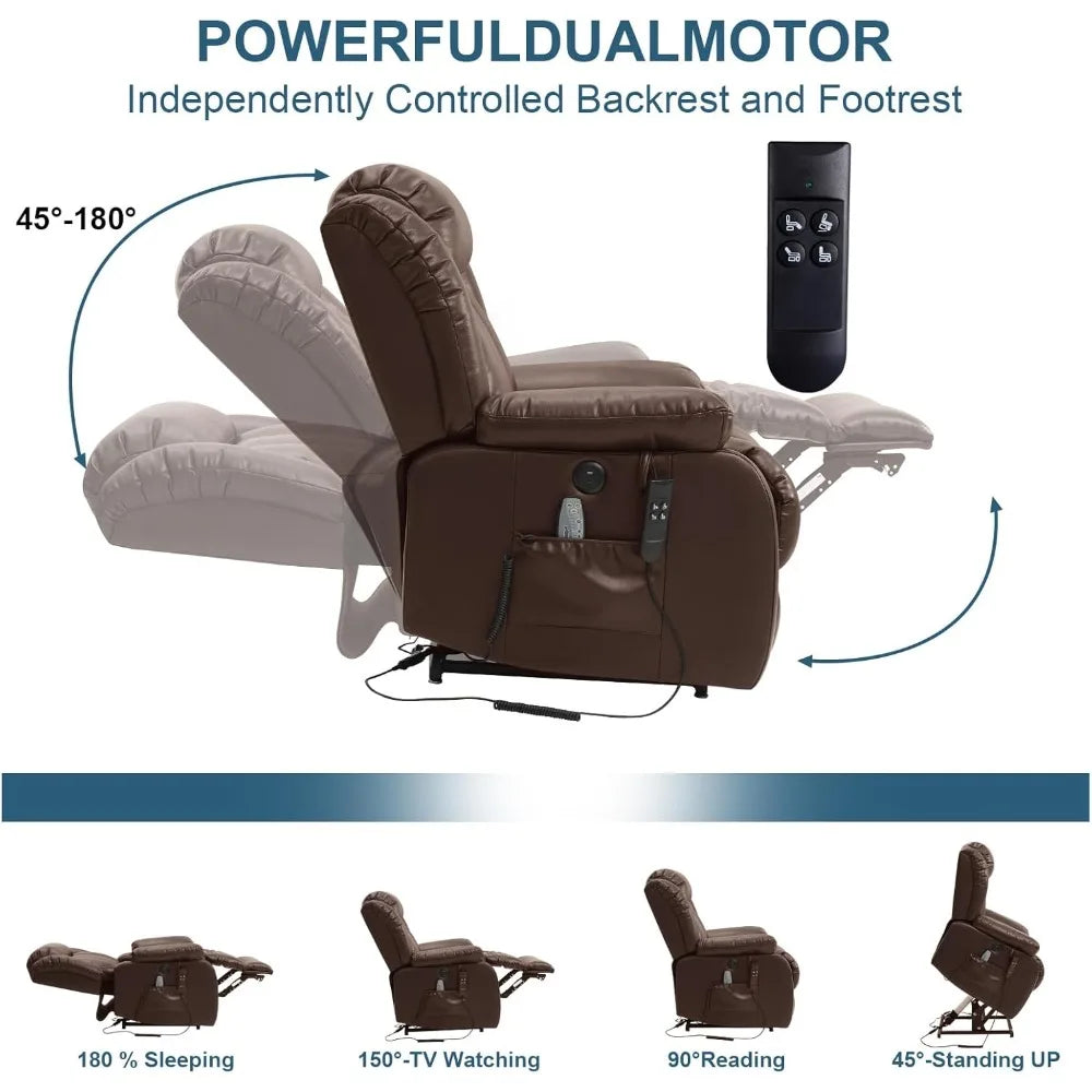 Dual Motor Power Lift Recliner Chair for Elderly, Infinite Position Lay Flat Lift Chair with Massage and Heat, USB Ports,