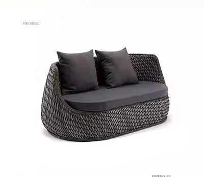 Nordic Outdoor Garden Sofa Double Rattan Sofa Chair Leisure Balcony Courtyard Waterproof Sunscreen Sofa Chair Garden Furniture F