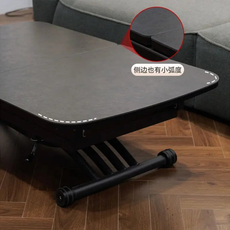 Black light luxury rock slab lifting coffee table dining  dual-purpose retractable mobile dining