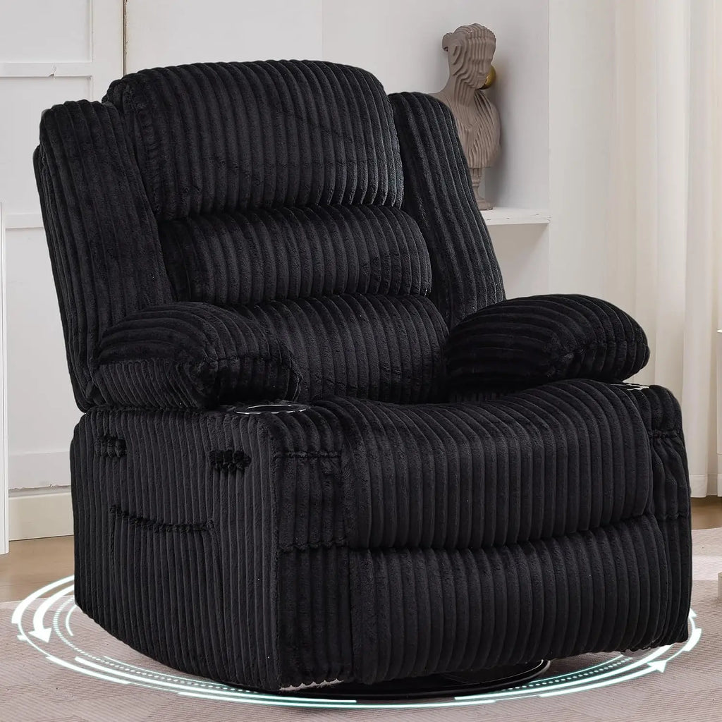 Jumbo Corduroy Rocking Recliner Chair With Cup Holder Swivel Glider Upholstered Deep Seat Lazy Boy Nursery Chair For Living Room