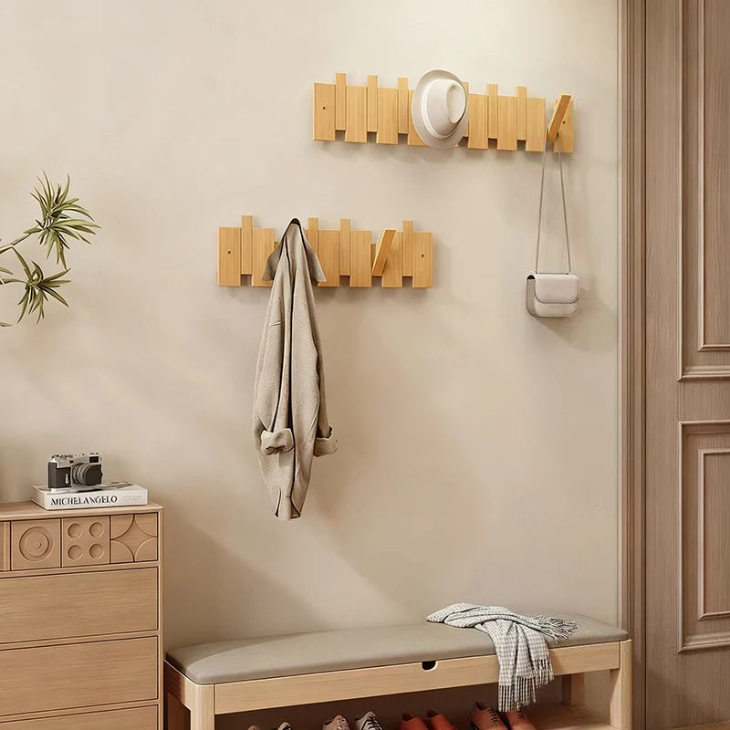 Walnut Wood Coat Rack Wall Mounted Hooks Key Clothes Hanger Hallway Door Home Bedroom Entrance Decor Organizer Rack