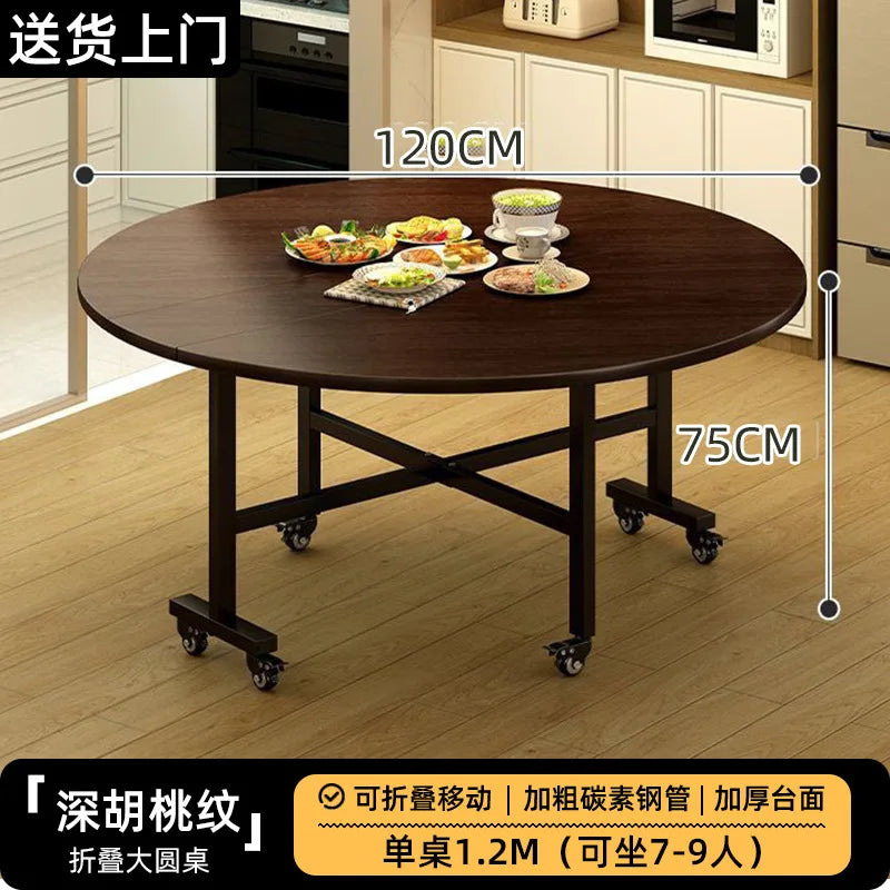 Folding Round Table for Home Rental Small Apartment Movable Folding Dining Table Large Round Table with Turntable