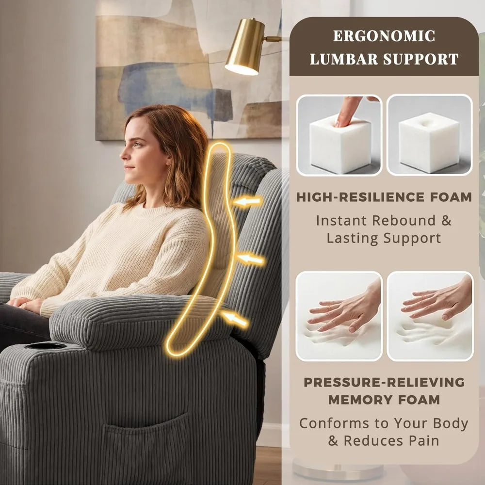 Swivel Rocker Recliner Chair with Heat & Vibration Massage, USB Port, Lounge Sofa for Living Room, Custom